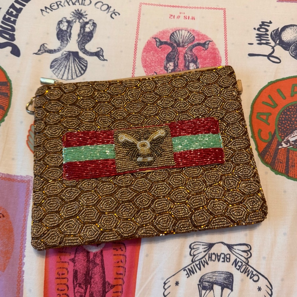 Beaded Clutch with Red and Green Stripe NWOT***